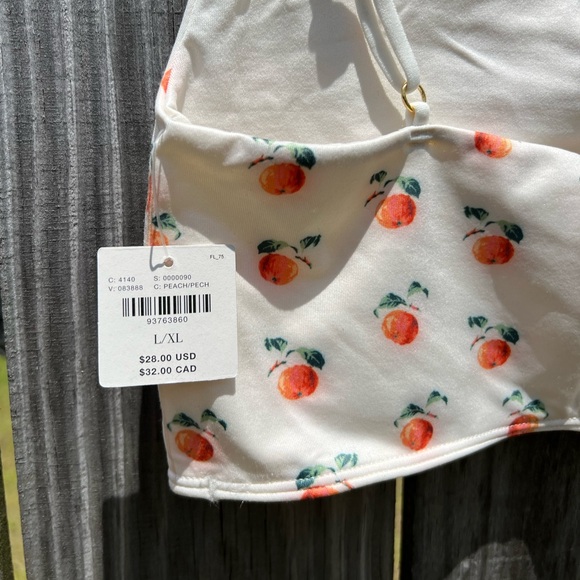 NWT Anthropologie: White Crop Top with Peach Print: Size L/XL - Picture 4 of 7